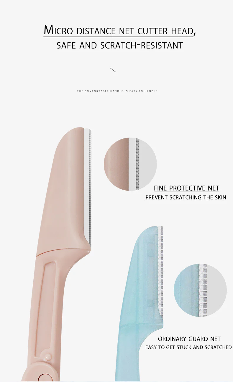 Brow grooming set with razor, comb and scissors